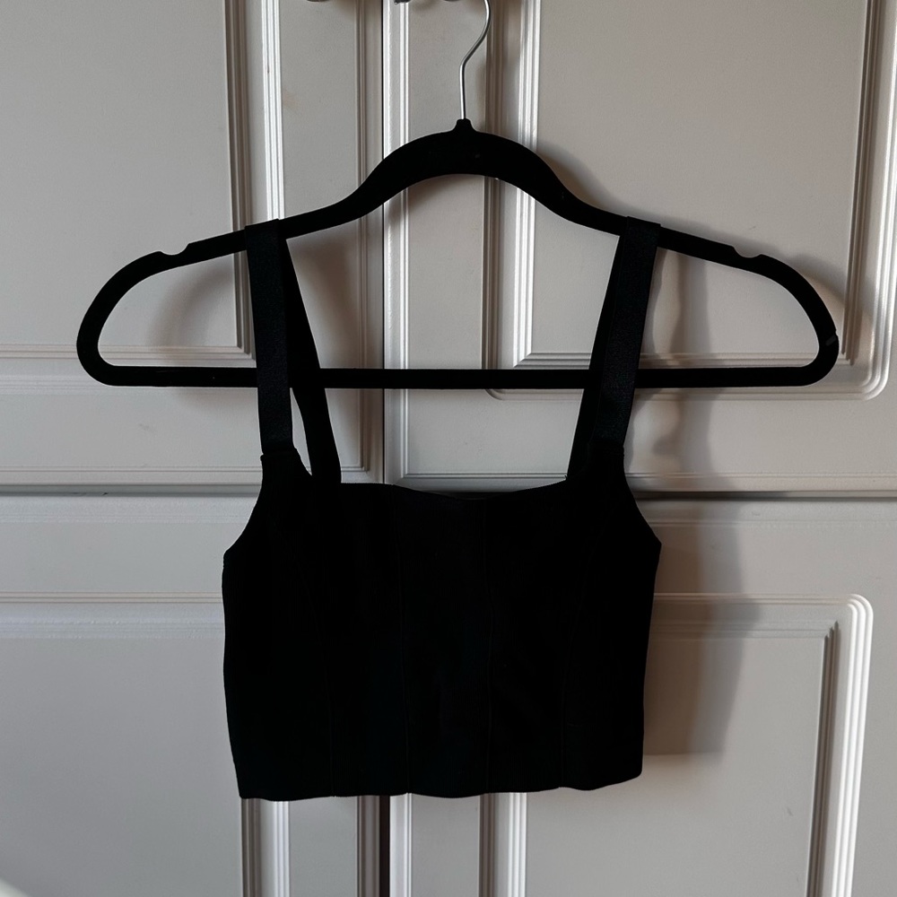 Plain black crop top square front Womens top